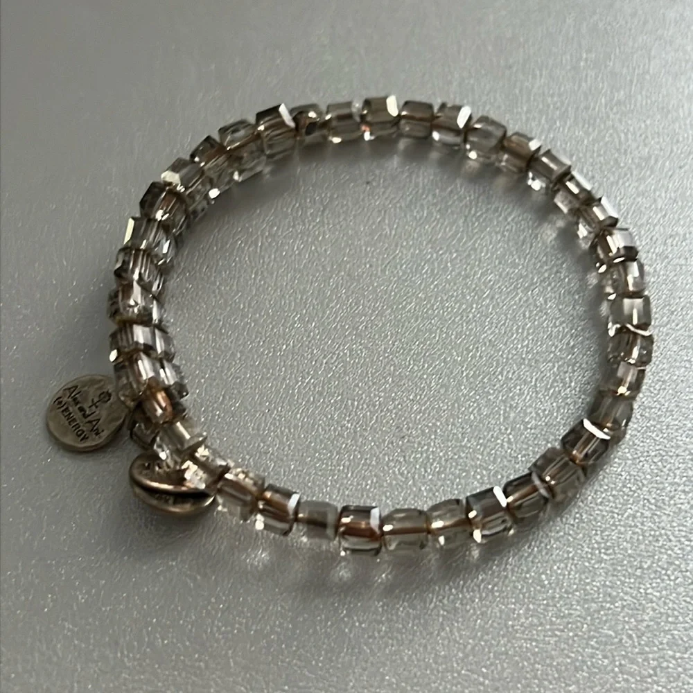 Alex and Ani Silver Gray Translucent Beaded Bangle Bracelet